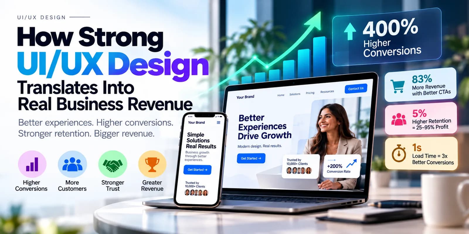 UI/UX design driving higher conversions, stronger customer retention, trust, and business revenue